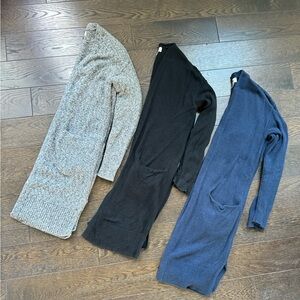 THREE Cozy Thick Knit Long Knee-Length Open front cardigan sweaters